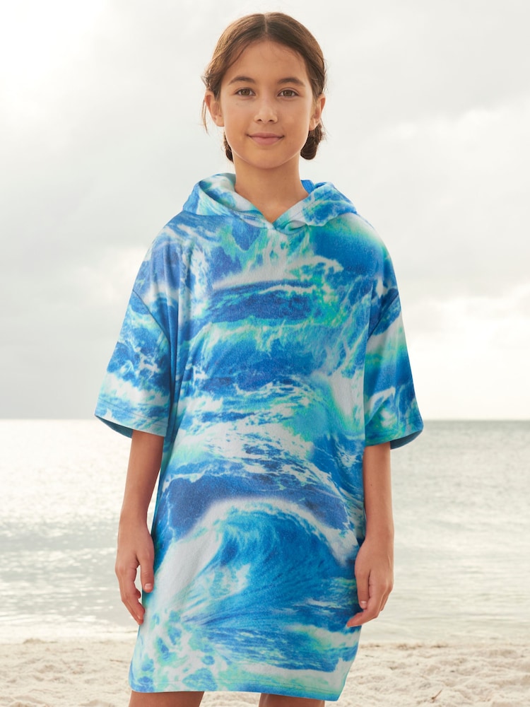 Blue TowelIing Tie Dye Poncho - Image 1 of 7