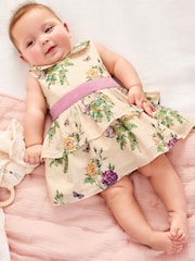 Laura Ashley Cream/Lilac Newborn Tiered Sleeveless Prom Dress - Image 1 of 9