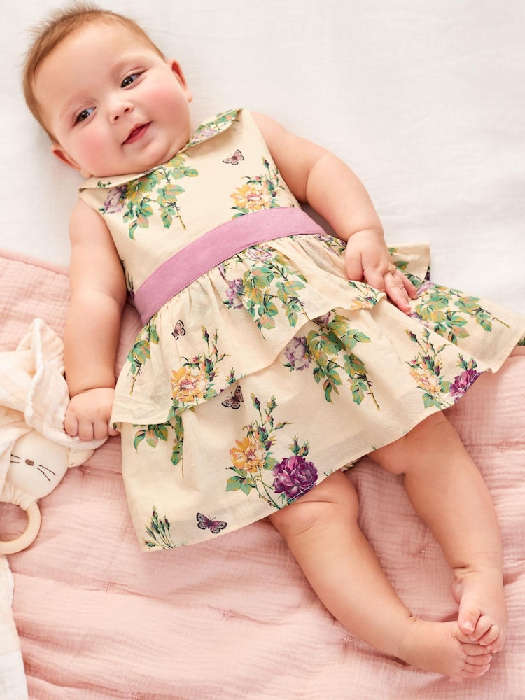Laura Ashley Cream/Lilac Newborn Tiered Sleeveless Prom Dress - Image 1 of 9