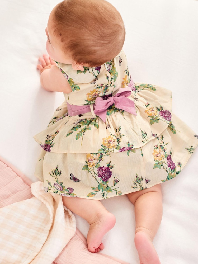Laura Ashley Cream/Lilac Newborn Tiered Sleeveless Prom Dress - Image 2 of 9