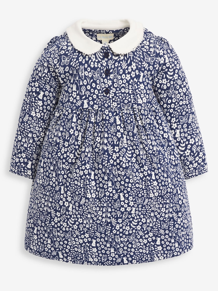 JoJo Maman Bébé Navy Woodland Mouse Print Peter Pan Dress - Image 1 of 2