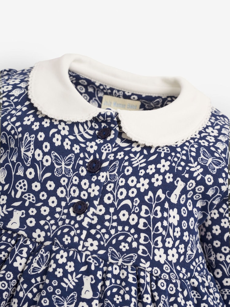 JoJo Maman Bébé Navy Woodland Mouse Print Peter Pan Dress - Image 2 of 2