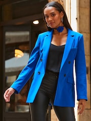 Sosandar Blue Relaxed Double Breasted Blazer - Image 4 of 5