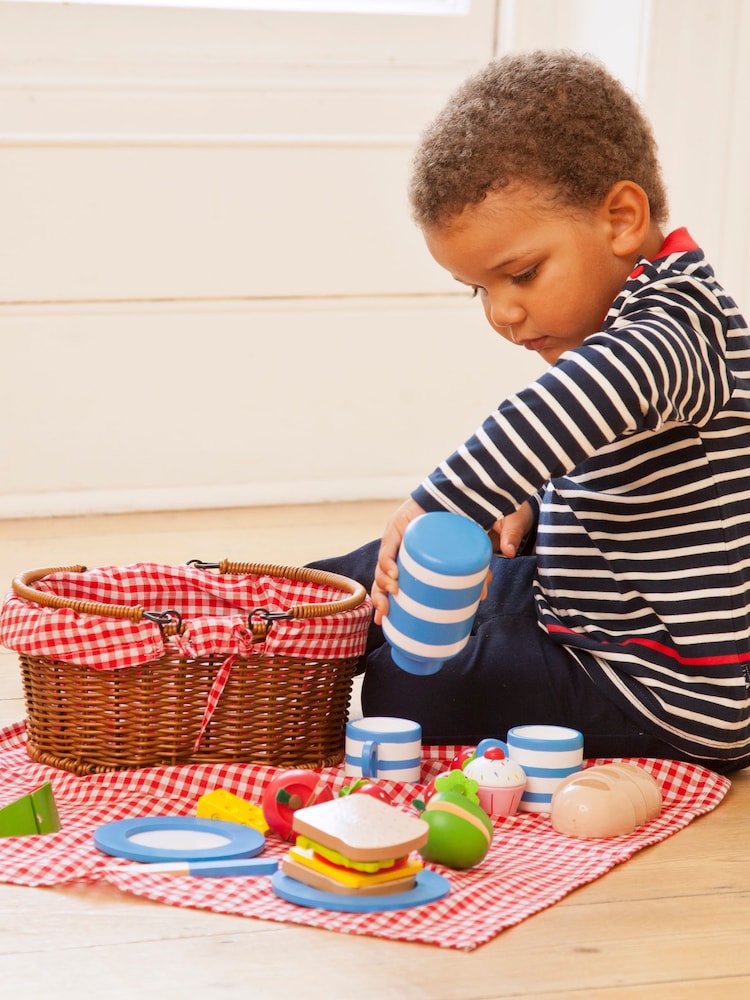 JoJo Maman Bébé Picnic Basket with Wooden Food - Image 2 of 8