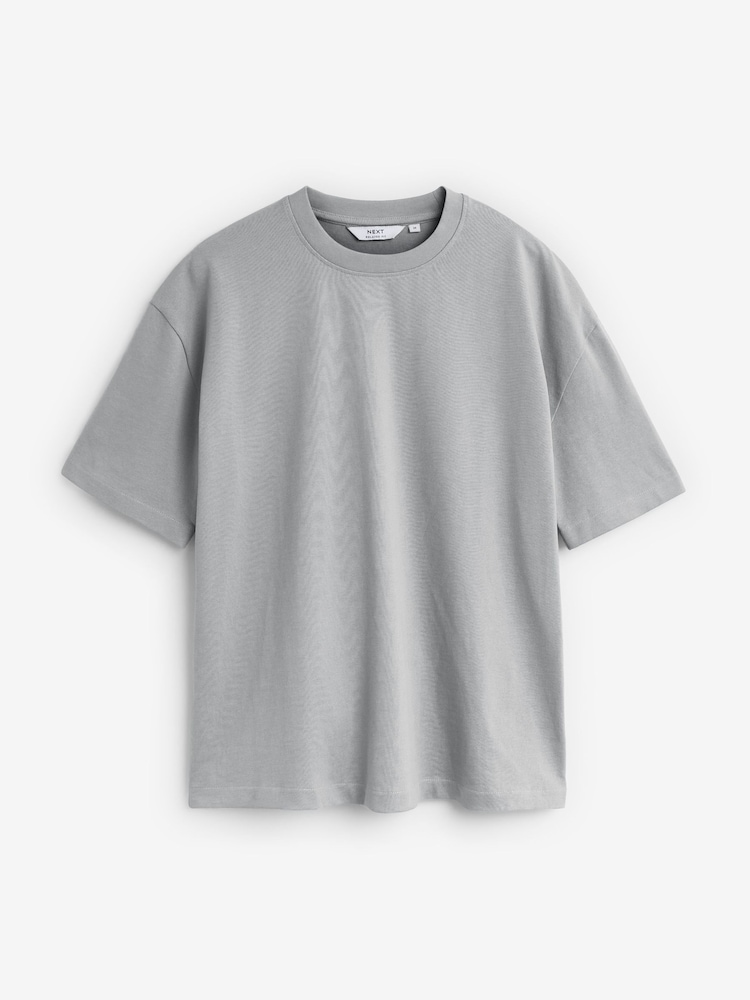 Grey Silver Relaxed Fit Essential Crew Neck Cotton T-Shirt - Image 5 of 5