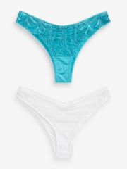 Aqua Blue/White Extra High Leg Embroidered Knickers 2 Pack - Image 7 of 9