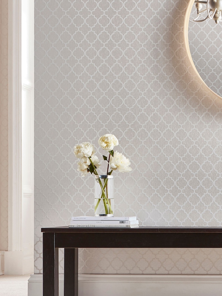 Graham & Brown White Trelliage Bead Pearl 10M Wallpaper - Image 1 of 3