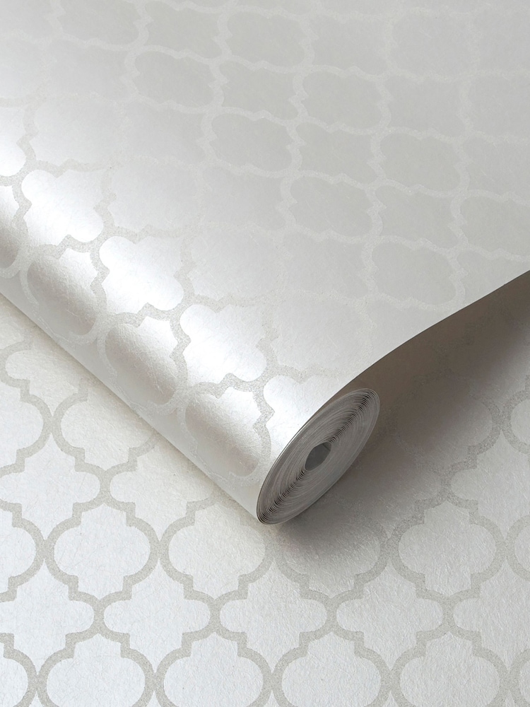 Graham & Brown White Trelliage Bead Pearl 10M Wallpaper - Image 3 of 3