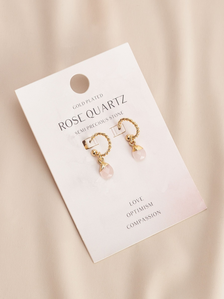 Gold Tone/Silver Tone Semi Precious Stone Hoop Earrings - Image 7 of 7 Gold Tone/Silver Tone Semi Precious Stone Hoop Earrings - Image 7 of 7