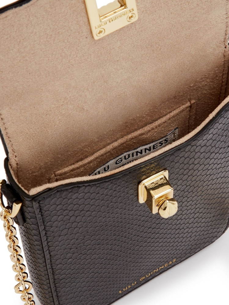Lulu Guinness Snake Effect Small Lip Turnlock Rita Black Bag - Image 4 of 5