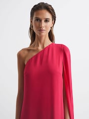 Reiss Bright Pink Nina Cape One Shoulder Maxi Dress - Image 4 of 5