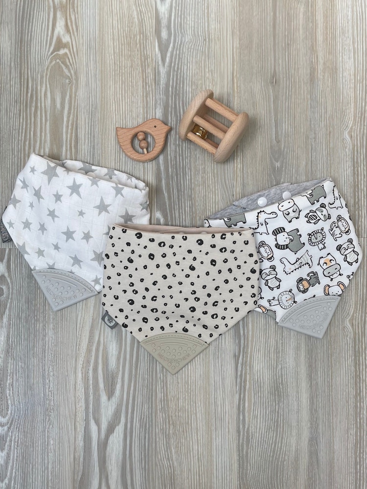 Živali & Oblaki - Cheeky Chompers dojenček Teething Dribble 100% Cotton BIBS 3 komplet - Slika 1 iz 9 Živali & Oblaki - Cheeky Chompers dojenček Teething Dribble 100% Cotton BIBS 3 komplet - Slika 1 iz 9