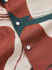 Rust Brown Short Sleeve Printed Shirt With Cuban Collar - Image 3 of 3