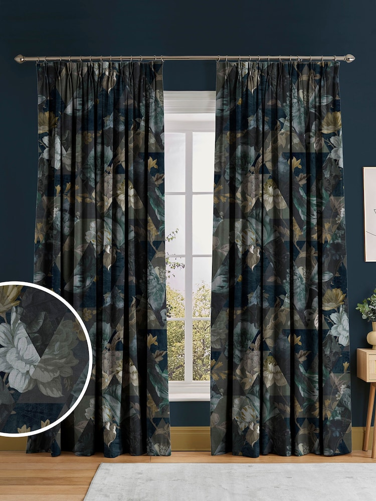 Graham & Brown Midnight Purple Timepiece Made to Measure 100% Cotton Curtains - Image 1 of 7