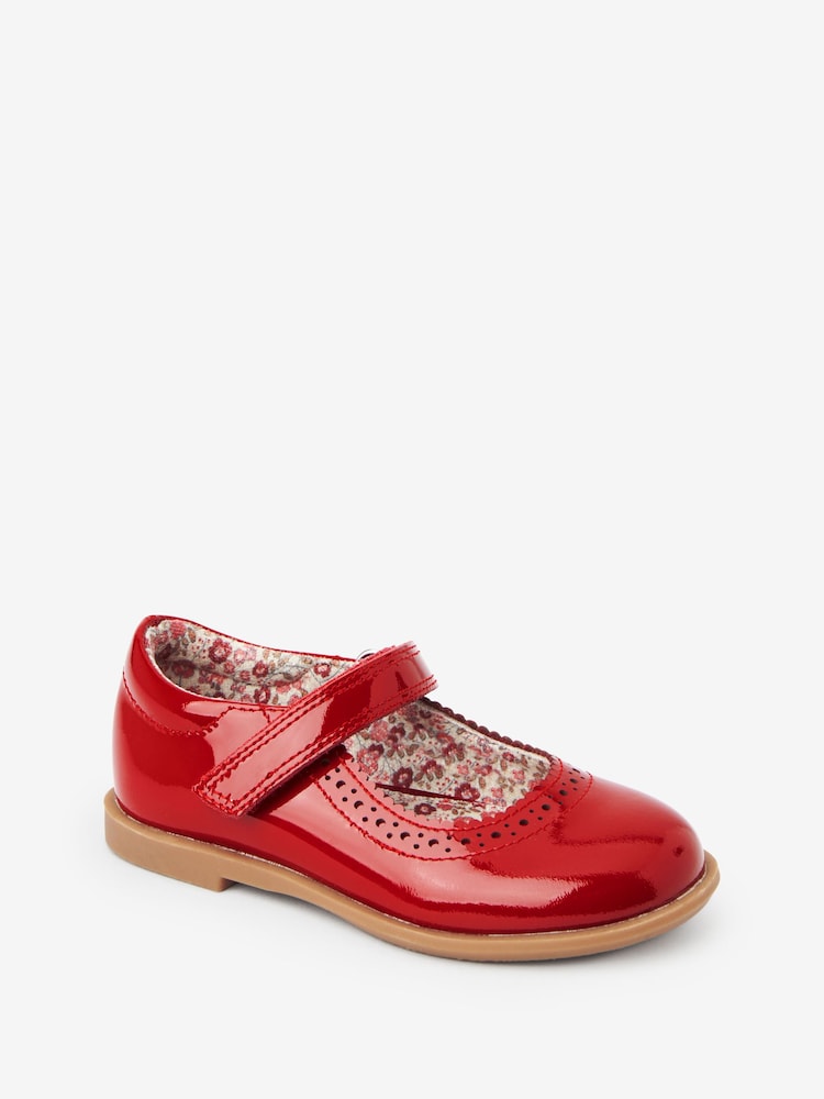 Red Patent Leather Standard Fit (F) Brogue Mary Jane Shoes - Image 2 of 5