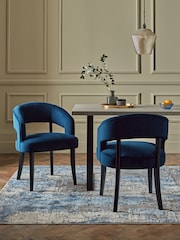 Set of 2 Soft Velvet Navy Remi Black Leg Dining Chairs - Image 1 of 7