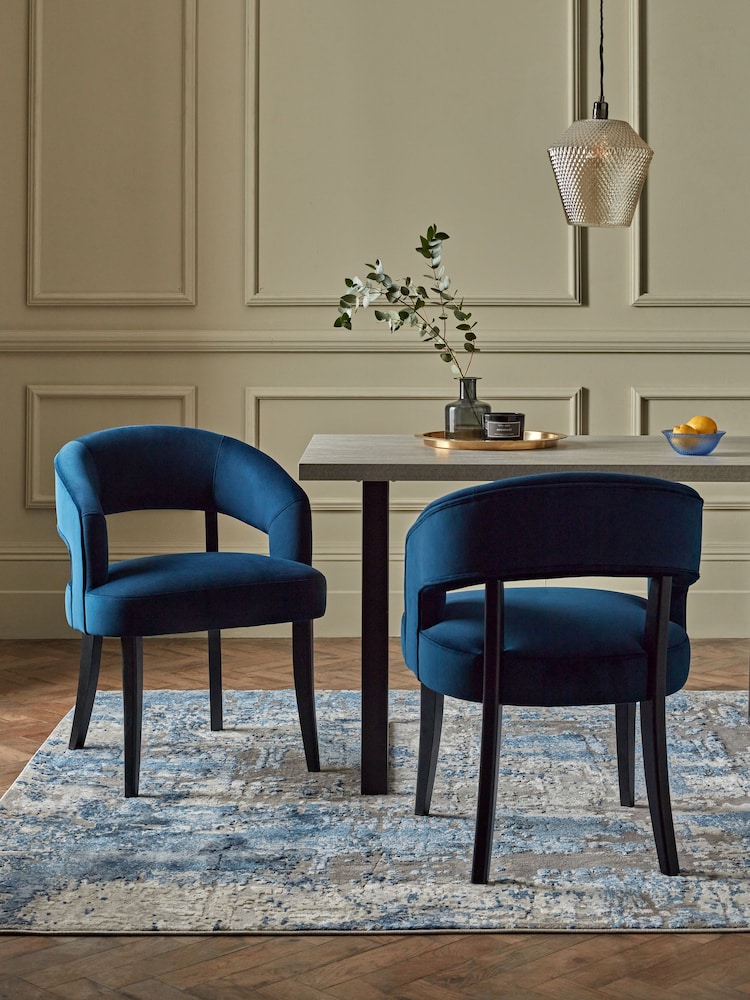 Set of 2 Soft Velvet Navy Remi Black Leg Dining Chairs - Image 1 of 7