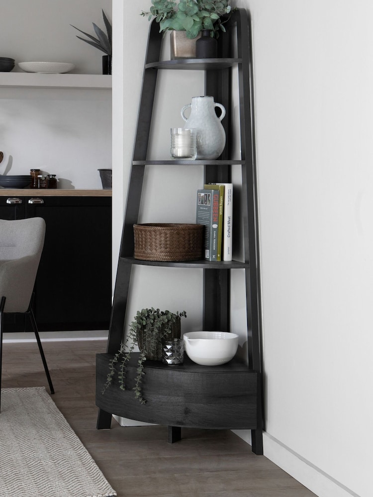 Black Bronx Oak Effect Corner Ladder Shelf - Image 1 of 7