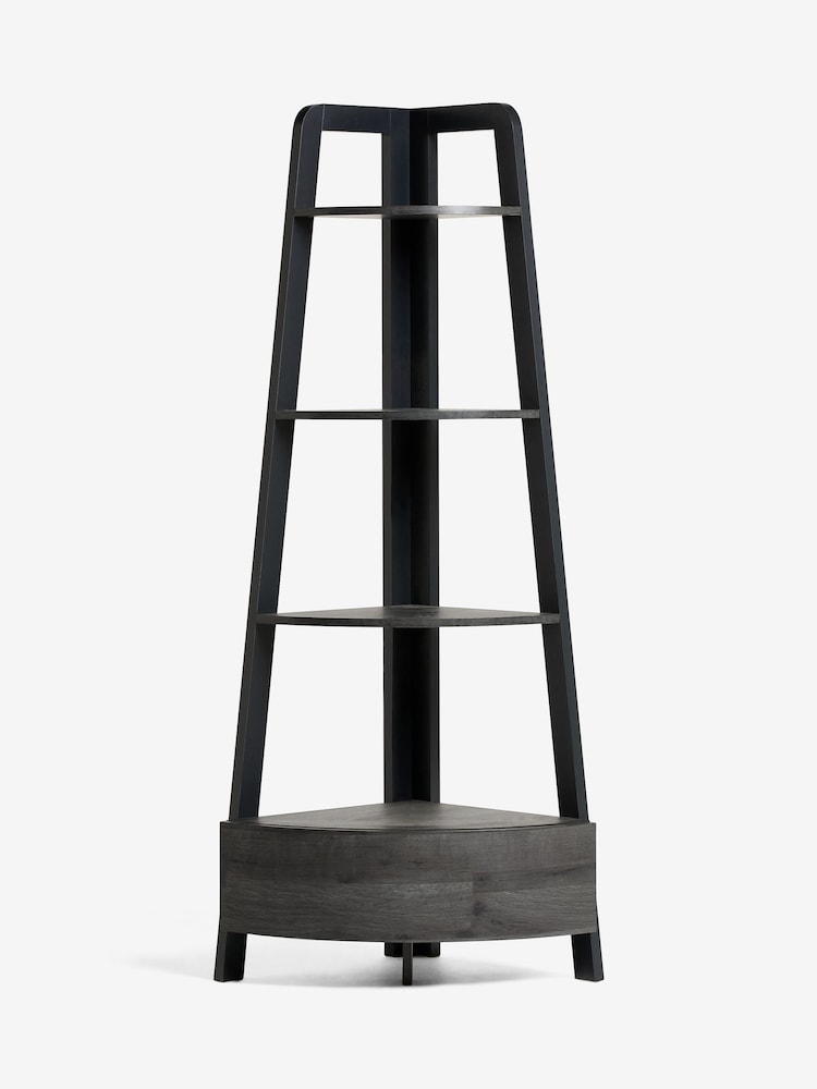 Black Bronx Oak Effect Corner Ladder Shelf - Image 2 of 7