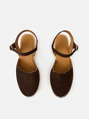 Oliver Bonas Brown Suede Scalloped Edge Espadrille Sandals - Image 3 of 7