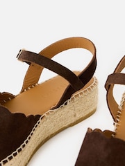 Oliver Bonas Brown Suede Scalloped Edge Espadrille Sandals - Image 5 of 7
