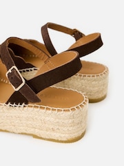 Oliver Bonas Brown Suede Scalloped Edge Espadrille Sandals - Image 6 of 7