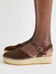 Oliver Bonas Brown Suede Scalloped Edge Espadrille Sandals - Image 7 of 7