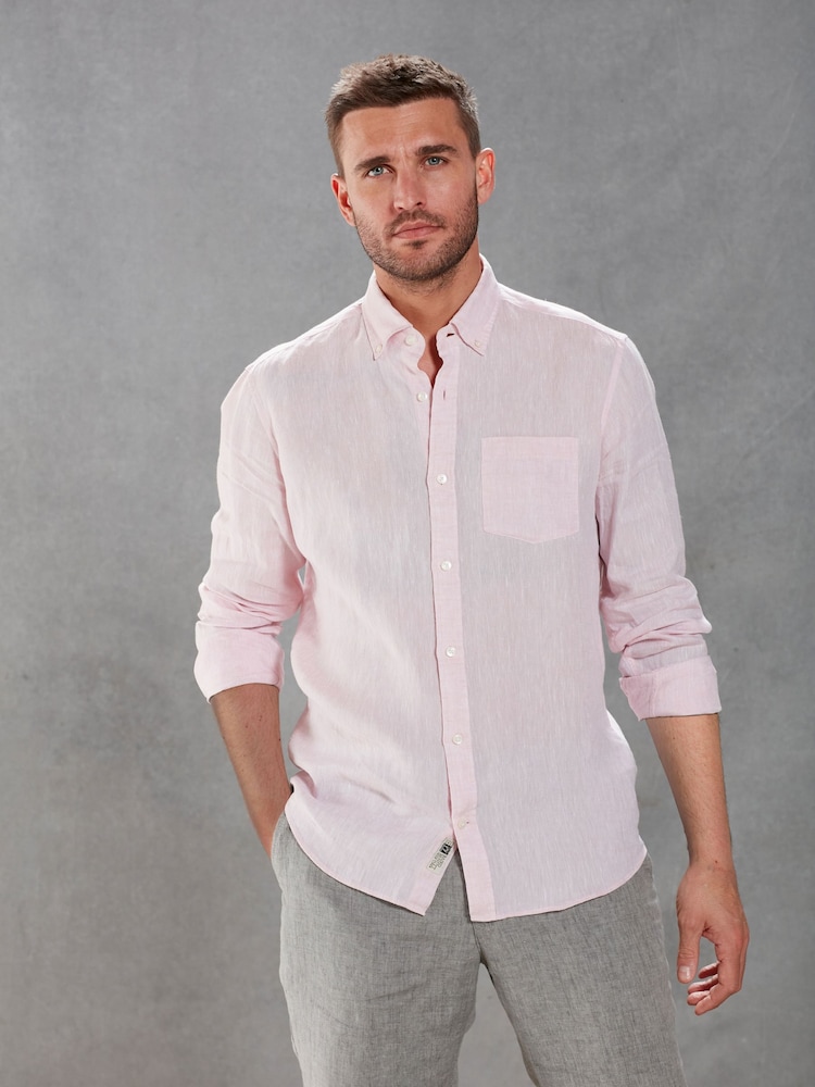Pink Slim Fit Signature Baird McNutt Irish 100% Linen Trimmed Oxford Shirt - Image 1 of 10
