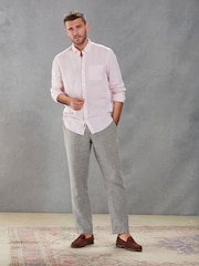 Pink Slim Fit Signature Baird McNutt Irish 100% Linen Trimmed Oxford Shirt - Image 2 of 10