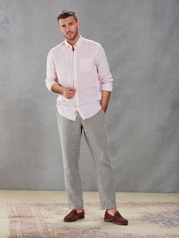 Pink Slim Fit Signature Baird McNutt Irish 100% Linen Trimmed Oxford Shirt - Image 2 of 10