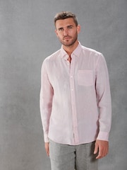 Pink Slim Fit Signature Baird McNutt Irish 100% Linen Trimmed Oxford Shirt - Image 3 of 10