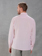 Pink Slim Fit Signature Baird McNutt Irish 100% Linen Trimmed Oxford Shirt - Image 5 of 10
