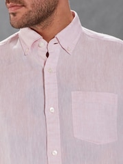 Pink Slim Fit Signature Baird McNutt Irish 100% Linen Trimmed Oxford Shirt - Image 6 of 10