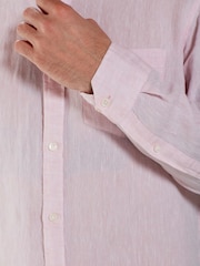 Pink Slim Fit Signature Baird McNutt Irish 100% Linen Trimmed Oxford Shirt - Image 7 of 10