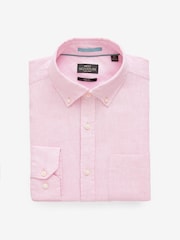 Pink Slim Fit Signature Baird McNutt Irish 100% Linen Trimmed Oxford Shirt - Image 8 of 10