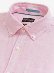 Pink Slim Fit Signature Baird McNutt Irish 100% Linen Trimmed Oxford Shirt - Image 9 of 10