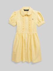 Jaune - Robe chemise Oxford en coton à volants Polo Ralph Lauren fille avec logo - Image 1 de 2