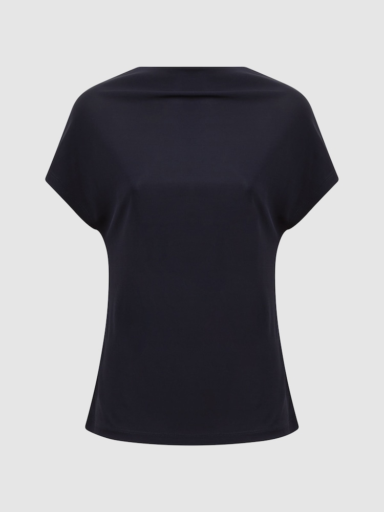 Reiss Navy Poppy High Neck Jersey Top - Image 2 of 6