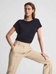 Reiss Navy Poppy High Neck Jersey Top - Image 6 of 6