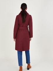 Monsoon Red Rufus Faux Fur Collar Belted Coat - Image 2 of 3