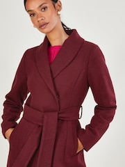 Monsoon Red Rufus Faux Fur Collar Belted Coat - Image 3 of 3