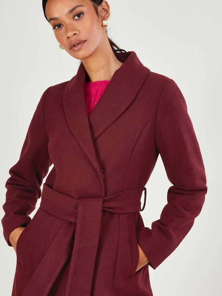 Monsoon Red Rufus Faux Fur Collar Belted Coat - Image 3 of 3