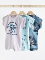 Blue Palm Baby Rompers 3 Pack - Image 1 of 6