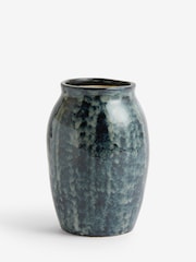 Navy Blue Reactive Ceramic Textured Flower Vase - Image 2 of 7