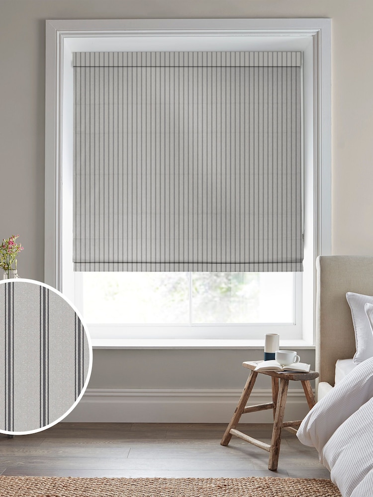Laura Ashley Grey Burnsall Stripe Made To Measure Roman Blinds - Image 1 of 6