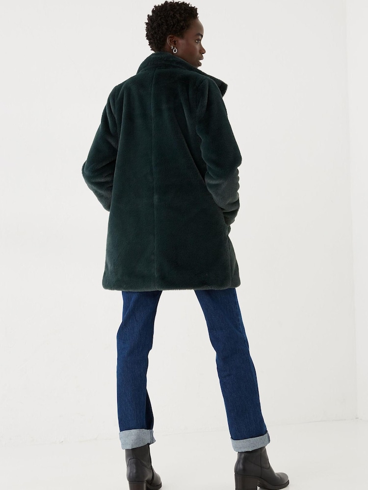 FatFace Green Faye Faux Fur Coat - Image 2 of 4
