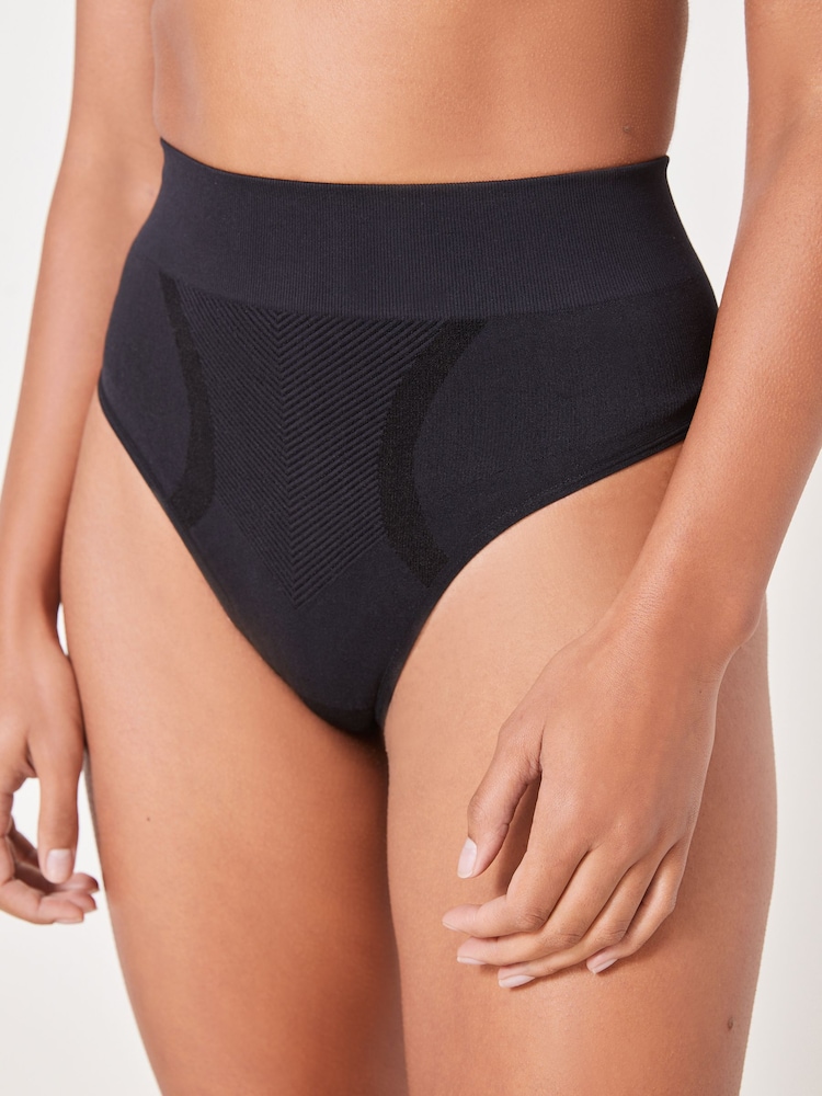 Black High Waist Thong Seamless Firm Tummy Control Shaping Briefs - Image 2 of 4
