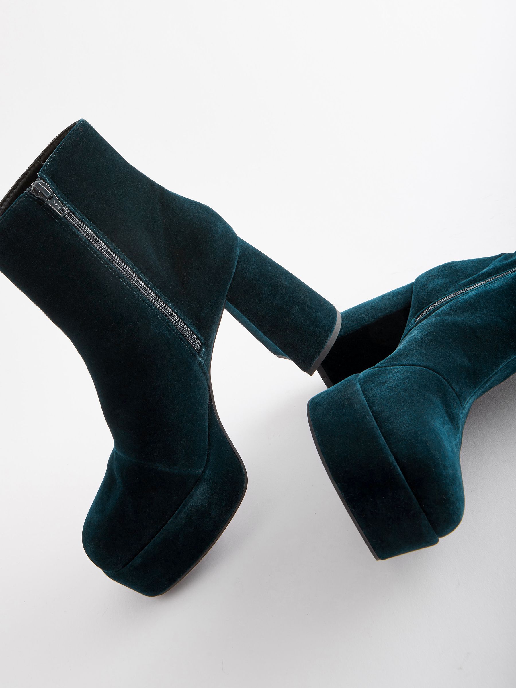Buy Teal Blue Velvet Platform Ankle Boots from Next Luxembourg