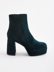 Teal Blue Velvet Platform Ankle Boots - Image 6 of 10