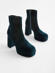 Teal Blue Velvet Platform Ankle Boots - Image 7 of 10